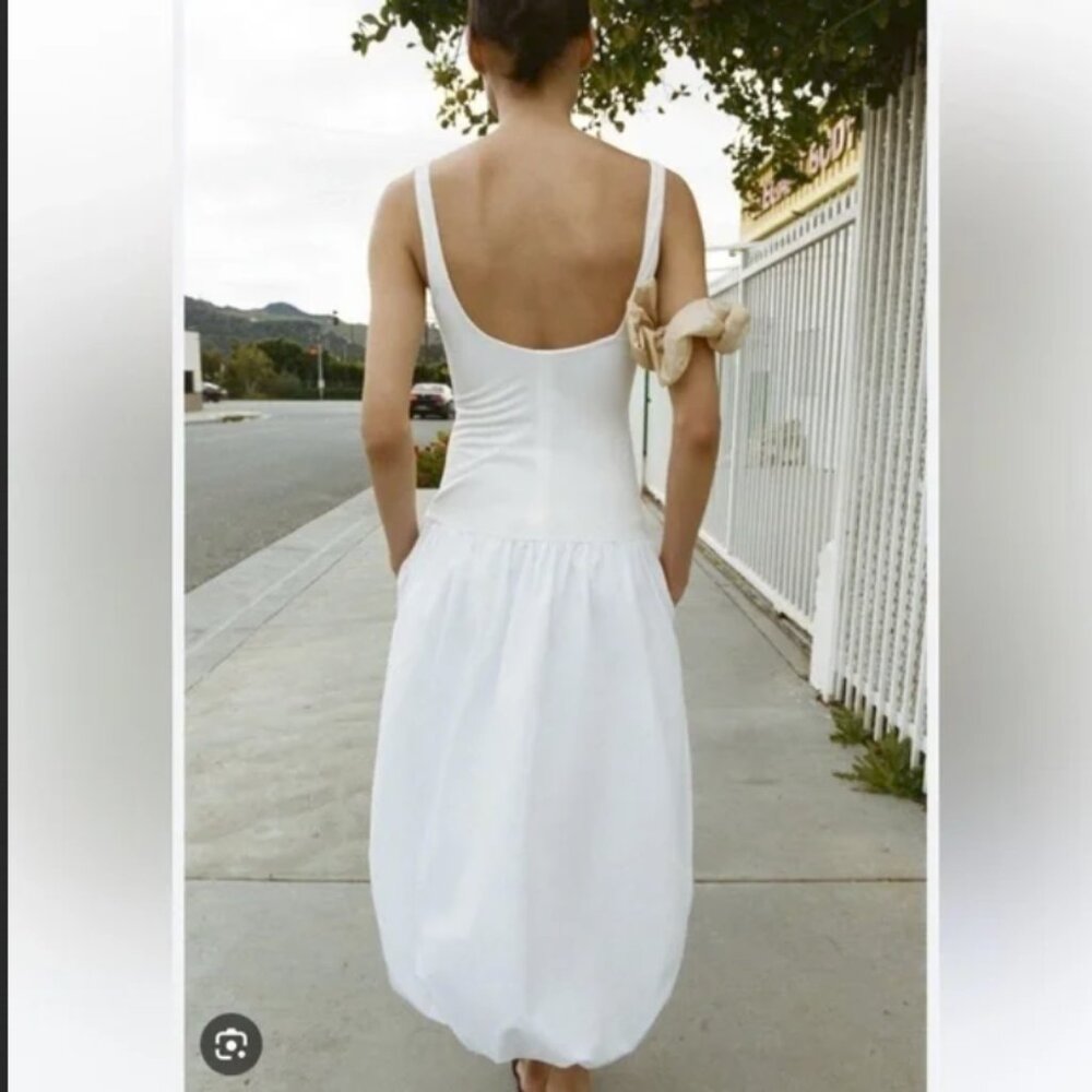 Zara white sleeveless balloon skirt midi dress size medium - Picture 2 of 8